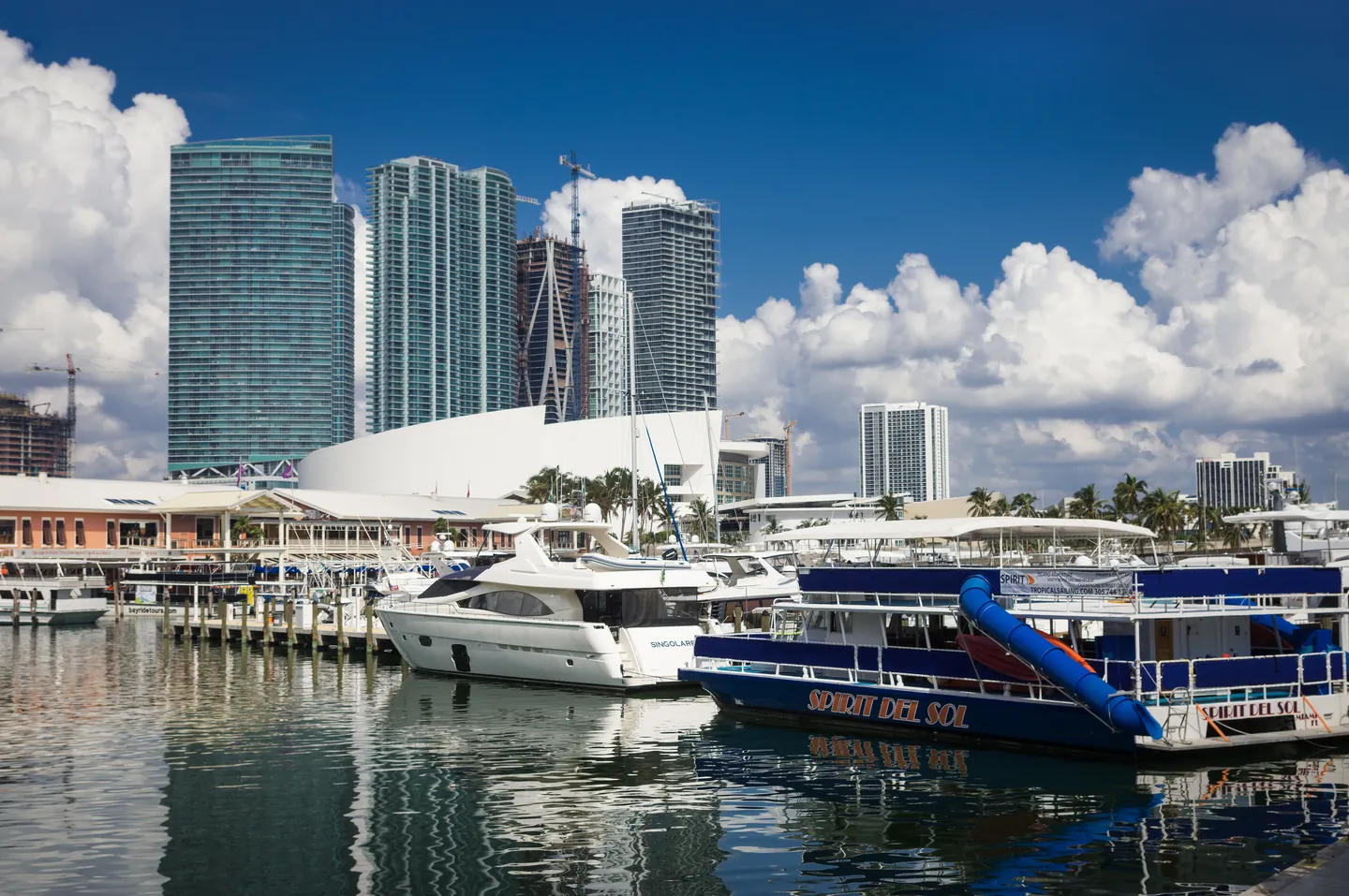 Boats and yachts at Bayside Marina in Miami